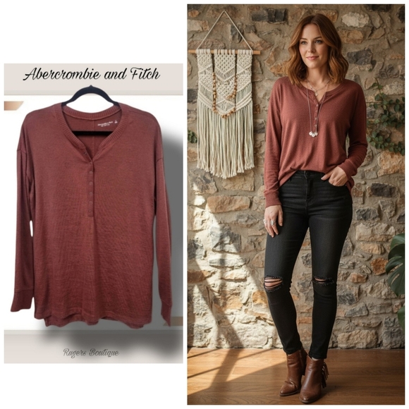 Abercrombie & Fitch Sweaters - 🌿Abercrombie & Fitch Women's Sm Rust Fall Colored SplitHem Longsleeve Shirt